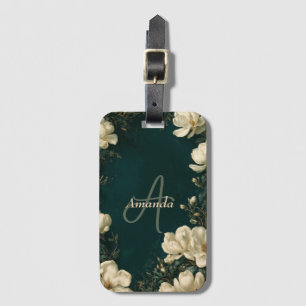 Étiquette À Bagage Cadre floral blanc élégant avec nom personnalisé