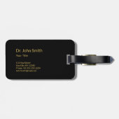 Étiquette À Bagage Caducée Médicale chic d'or sur l'étiquette noire (Dos horizontal)