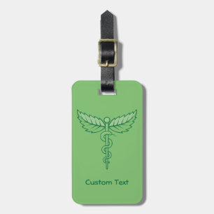 Étiquette À Bagage Caduceus avec Feuilles