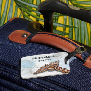 Étiquette À Bagage Caduceus Médicale Cuivre Rose Gold Marbre de luxe