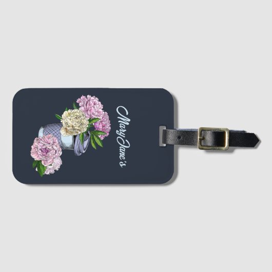Étiquette À Bagage Café et pivoines (Devant Horizontal)