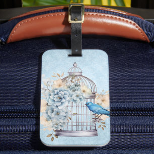 Étiquette À Bagage Cage à oiseaux floral aquarelle vintage romantique