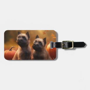 Étiquette À Bagage Cairn Terrier Chiot Automne Citrouille de plaisir