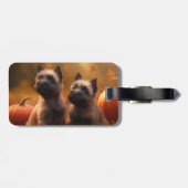Étiquette À Bagage Cairn Terrier Chiot Automne Citrouille de plaisir (Dos horizontal)