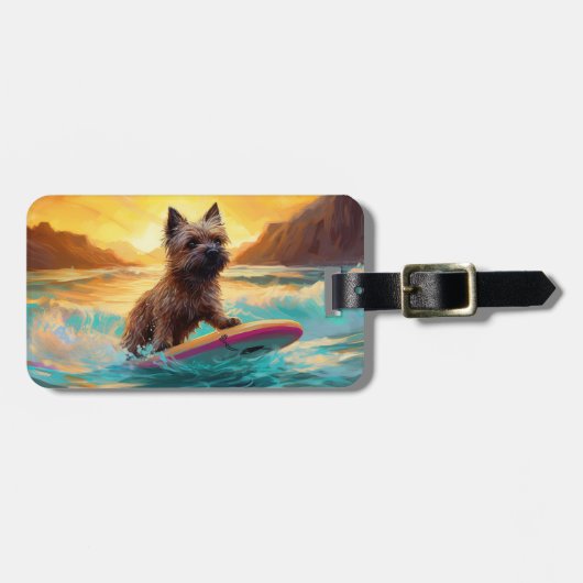 Étiquette À Bagage Cairn Terrier Plage Surf Peinture (Devant horizontal)
