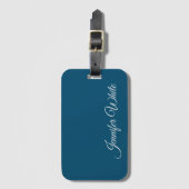 Étiquette À Bagage Calligraphie Elegant Ocean Blue (Devant Vertical)