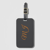 Étiquette À Bagage Calligraphie gris orange monogramme nom initial (Devant Vertical)