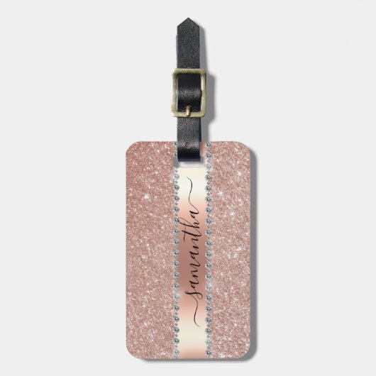 Étiquette À Bagage Calligraphie manuscrite Diamant Rose Parties scint (Devant Vertical)