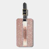 Étiquette À Bagage Calligraphie Rose Gold Pailleté Écriture Manuscrit (Devant Vertical)