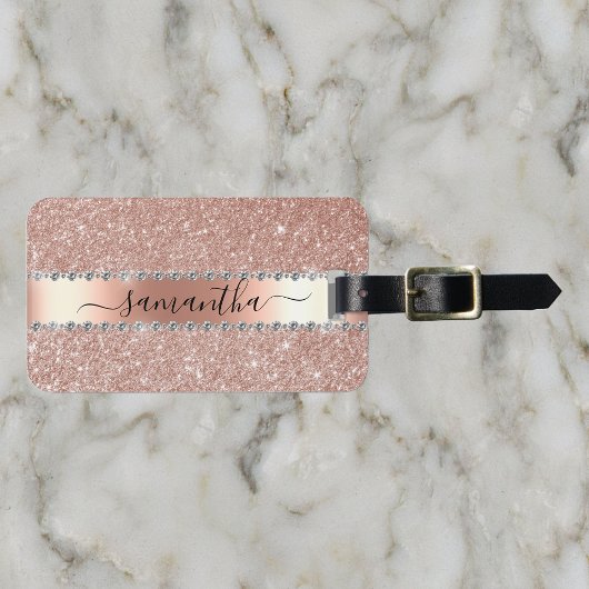 Étiquette À Bagage Calligraphie Rose Gold Pailleté Écriture Manuscrit