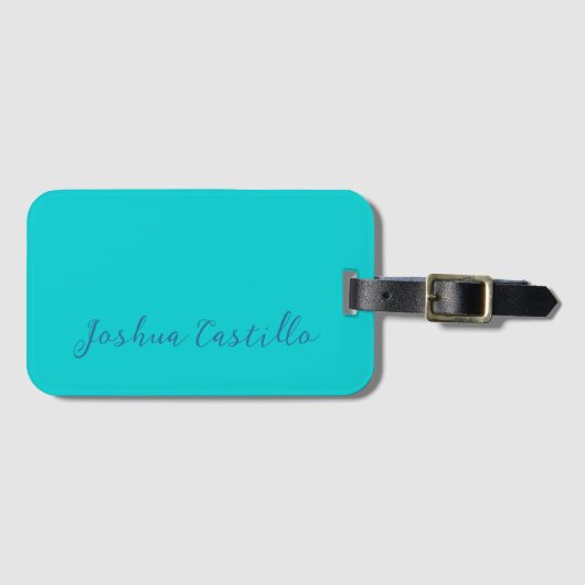 Étiquette À Bagage Calligraphie Turquoise Foncé Nom Professionnel (Devant Horizontal)