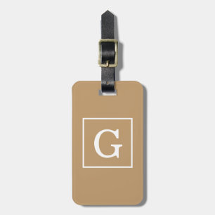 Étiquette À Bagage Camel Brown blanc encadré Monogramme initial