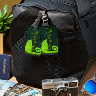 Étiquette À Bagage Caméléon mignon vert
