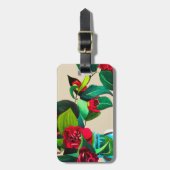 Étiquette À Bagage Camellias rouge avec fleur d'aquarelle de feuillag (Devant Vertical)