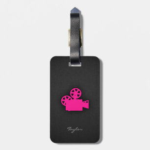 Étiquette À Bagage Caméra de cinéma rose chaud