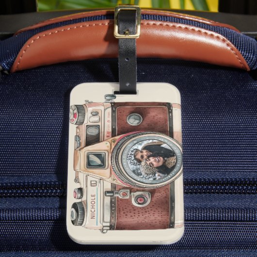 Étiquette À Bagage Caméra vintage avec photo (Insitu Rectoal 2)