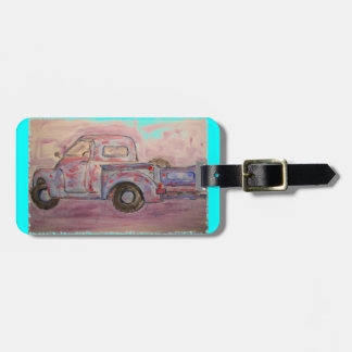 Étiquette À Bagage camion bleu antique de patine