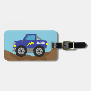 Étiquette À Bagage Camion Monstre Bleu de Course, pour Garçons