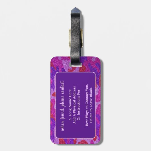 Étiquette À Bagage Camouflage à Parties scintillant rose et violet ch (Dos Vertical)