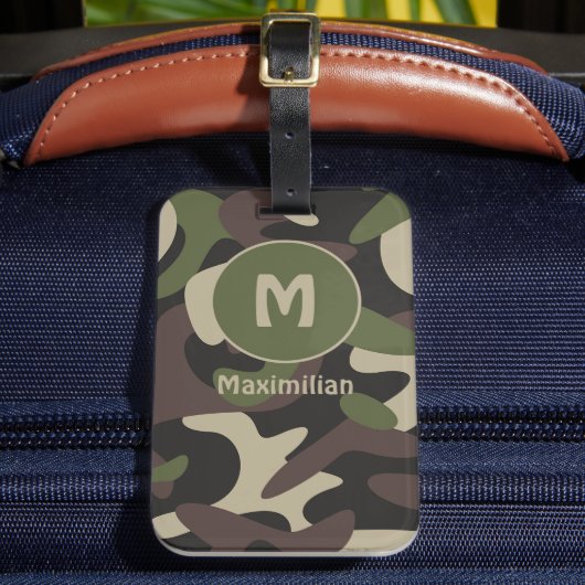 Étiquette À Bagage Camouflage militaire Vert Motif Brown Monogramme (Insitu Rectoal 2)