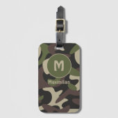 Étiquette À Bagage Camouflage militaire Vert Motif Brown Monogramme (Devant Vertical)