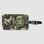 Étiquette À Bagage Camouflage militaire Vert Motif Brown Monogramme (Devant Horizontal)