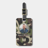 Étiquette À Bagage Camouflage militaire Vert photo Brown Monogramme (Devant Vertical)