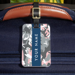 Étiquette À Bagage Camouflage rose et gris Votre nom Personnalisez