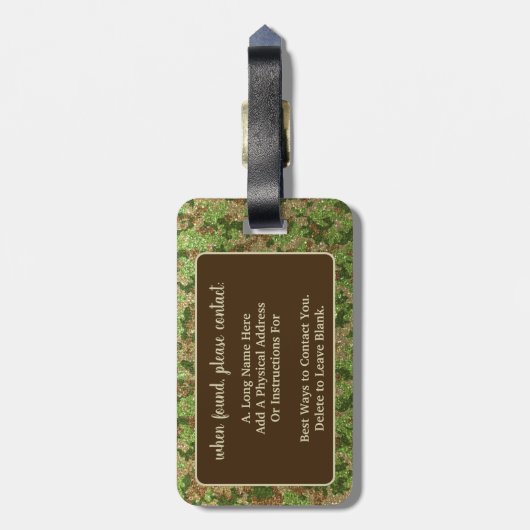 Étiquette À Bagage Camouflage vert coupé en extérieur Nom du monogram (Dos Vertical)