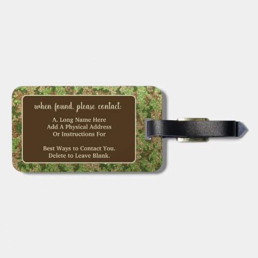Étiquette À Bagage Camouflage vert coupé en extérieur Nom du monogram (Dos horizontal)