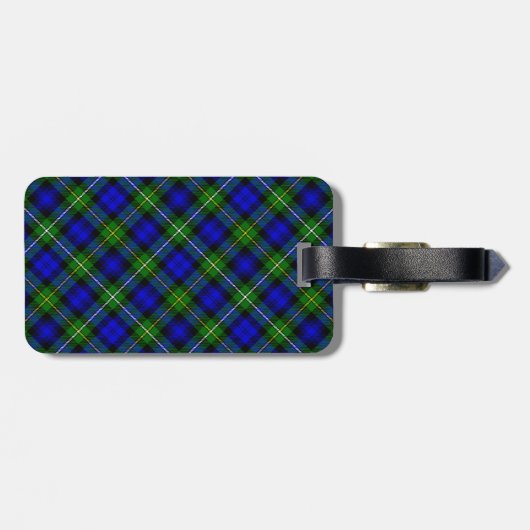 Étiquette À Bagage Campbell tartan bleu vert plaid (Dos horizontal)
