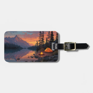 Étiquette À Bagage Camping paisible au bord d'un lac de montagne