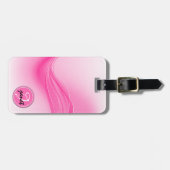 Étiquette À Bagage Candy rose Vagues modernes Monogramme (Devant horizontal)
