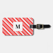 Étiquette À Bagage Candy Stripe Red and White Monogrammed Christmas (Devant horizontal)