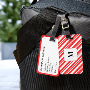 Étiquette À Bagage Candy Stripe Rouge et Blanc Noël Monogrammé