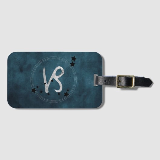 Étiquette À Bagage Capricorne noir & argent constellation zodiaque tu (Devant Horizontal)