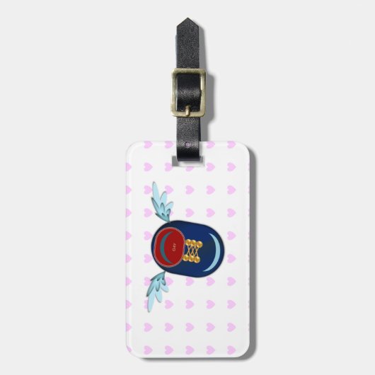 Étiquette À Bagage Caricature à chaussure mignonne et coeurs roses (Devant Vertical)
