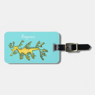 Étiquette À Bagage Caricature amusante de dragon de mer feuillu
