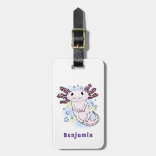 Étiquette À Bagage Caricature axolotl rose adorable
