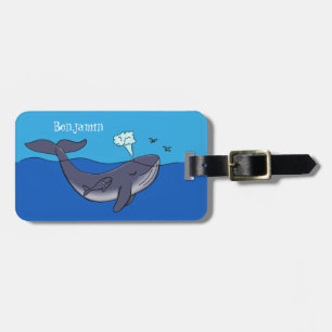 Étiquette À Bagage Caricature de baleine mignonne et de baleine de ve