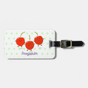 Étiquette À Bagage Caricature de cerises rouges à sauter mûr