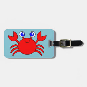 Étiquette À Bagage Caricature de crabe rouge souriant