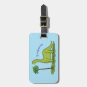 Étiquette À Bagage Caricature de dinosaure de brontosaurus vert migno (Devant Vertical)