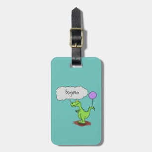 Étiquette À Bagage Caricature de dragon dragon drôle et vert respiran