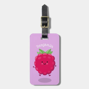 Étiquette À Bagage Caricature de framboise très heureuse