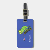 Étiquette À Bagage Caricature de lézard de caméléon vert joyeux (Devant Vertical)