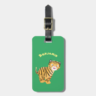 Étiquette À Bagage Caricature de petit tigre joyeux