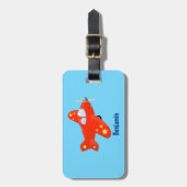 Étiquette À Bagage Caricature de vol d'avion rouge mignon (Devant Vertical)