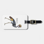 Étiquette À Bagage Caricature d'oiseau de grue couronné gris (Devant horizontal)