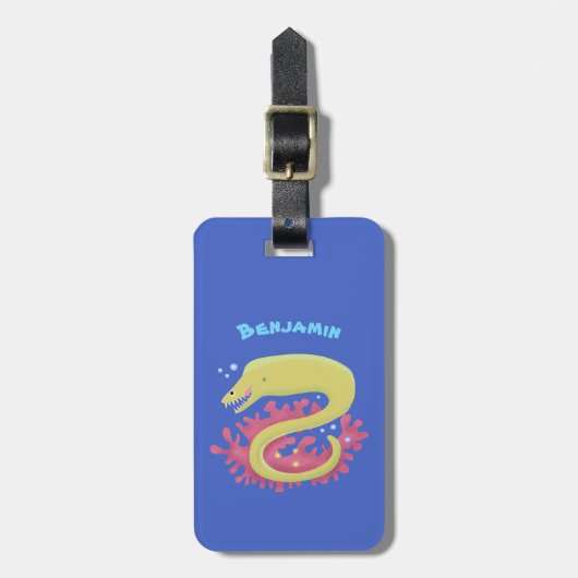 Étiquette À Bagage Caricature humoristique murène verte (Devant Vertical)